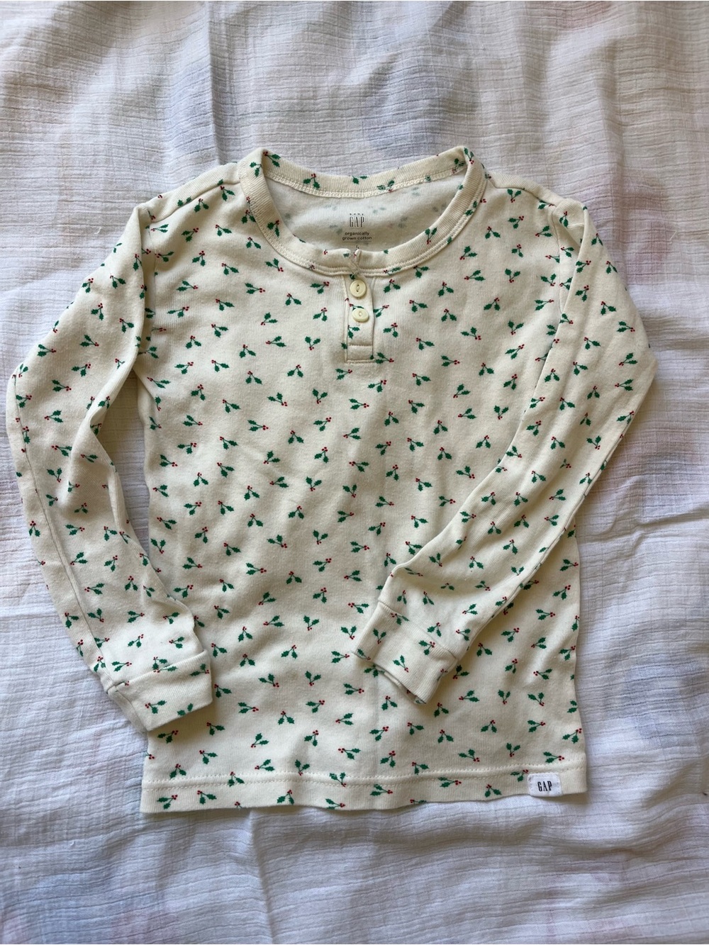 BabyGap Christmas holly organic cotton henley shirt or pajama top